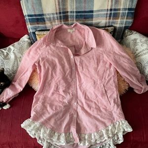 striped button up with lace trim